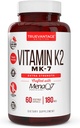 Vitamin k2 MK-7 Supplement 180mcg -Vitamin K2 Supports Bone & Heart Health for Cardiovascular Calcium Absorption from Arteries- 60 Easy to Swallow Vegetable caps of MenaQ7 K2 MK7