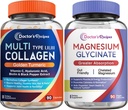 Lægens opskrifter Multi Collagen Complex & Magnesium Glycinate Bundle, hele kroppen Foryngelse, Relax & Relief, Collagen Kapsler 90 ct & Magnesium Kapsler 90 ct