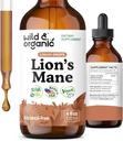 Wild & Organic Lions Mane Liquid Drops - Brain & Focus Support - Lion's Mane Mushroom Supplement - Hericium Erinaceus Mushroom Drops - Vegan, Sugar & Alcohol-Free Extract Tincture - 4 fl oz