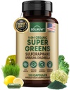 Organic Super Greens Superfood Kapsler Supplement - Spirulina, Chlorella, Wheatgrass, Kale Powder, Sulforaphane, Antioxidanter - Gut Sundhed, fordøjelse, energi, Immunity Support - 120 Veganske Kapsler