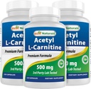 Bedste Naturals Acetyl L- Carnitin (ALACAR) 500mg, 120 Kapsler, 120 Servering - Non-GMO og Gluten Gratis, 1 Kapsel pr Servering (3 Pack)