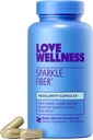 Love Wellness Sparkle Fiber | Fiber Supplement with Digestive Enzymes | Greens Superfood Powder & Psyllium Husk Powder | Promotes Gut Health for Women | Regularity & Bloating Relief | 90 Count