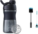 BlenderFlaske SportMixer Flaske Perfekt til Protein Shakes og Pre Workout, 20-Ounce, Black & 2- -1 Shaker Flaske og Straw Rengøring Børst, 1 Pack, Gray
