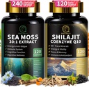 Shilajit for Men, Sea Moss and Shilajit Bundle, All in 1 Supplements with Coenzyme Q10, Black Seed, Ashwagandha, Taurine, Burdock for Energy, Endurance, Antioxidant & Immune Support, 240 Capsules