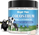 Colostrum Soft Chew Supplement (3000mg + 40% IgG), Koncentreret Bovine Colostrum Superfood Plus Vitamin D3 & Zine til Gut Health, immunforsvar, Muscle Recovery & Wellness, Græs Fed, 30 Chews