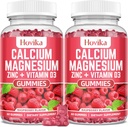 Calcium Magnesium Zinc Gummies with Potassium Vitamin C, B6, D3, K2 - Calcium for Women & Men - Calcium Magnesium Zinc Multi Vitamin Supplement for Bones, Muscles, Teeth, Calm, Mood - 2 Pack - 60 Cts