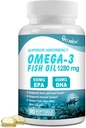 Omega 3 Fish Oil Kosttilskud, Triple Strength Omega 3 Nutritional Supplement med 650mg EPA 450mg DHA Per Servering - Brain, Eye, Heart & immunforsvar Support - 90 Softgels (45 Serv)