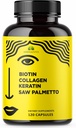 HERBALICIOUS Biotin Vitamins with Collagen, Keratin & Saw Palmetto for Women and Men - Biotin 10000 mcg Hair Skin Nails Supplement for Hair, Skin, and Nails Wellness - Made in USA, 120 Capsules