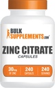 Bulk Supplements.com Zink Citrate Kapsler - Zink Kosttilskud, Gluten Free - 30mg per servering, 1 Kapsel per servering, 240 Greve (pakke med 1)