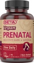 DEVA Vegan Prenatal Multivitamin og Mineral Supplement - Once- Per- Day Formel - Vitaminer A, C, D, E, K, B Complex, med Folate & Chelated Iron - 90 Overtrukne tabletter, 1- Pack
