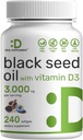 DEAL TILLÆG Black Seed Oil, 240 Softgel - Cold- Pressed Nigella Sativa, naturligt occurring Thymoquinon (TQ) - non-GMO, No Gluten - Black Cumin Seed Liquid Kapsler med vitamin D3