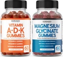 ADK Gummies Vitamin D3 K2 (60 Greve) Supplement med D & K- 10 Vegan Supplement Raspberry Flavor - Magnesium Glycinat (60 Greve) - Glycinate Gummies for voksne - Ikke GMO, Vegan & Made i USA