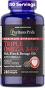 Puritans Pride Premium maksimal styrke Triple Active Omega 3-6-9 Fisk, Hør, og Borage Olier, Kosttilskud til hjerte, fælles, og cellulær sundhed støtte, 240 Rapid Release Softels