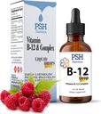 Premium PSH B Complex Liquid Drops med B12 - Natural Energy Booster - USA Lavet supplement til energi og fokus stress Relief og energi og immunforsvar - 2 fl oz