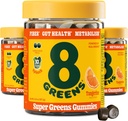 8Greens Daily Fiber Super Green Gummies - Tangerine Flavor: Boost immunsystem & fordøjelsessundhed med 8 Rigtige Grønne - non-GMO formel, Chewables, 50 Gummies, pakke med 3