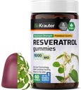 BIO KRAUTER Resveratrol Gummies - 1000 mg Styrke - 60 Vegan Chews - 98% Pure Trans Resveratrol Supplement - Antioxidant Support