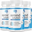 (3 Pack) Remind Solution for Memory Advanced Cognitive Brain Health Function Focus Max Concentration Recall Supplement (180 kapsler)