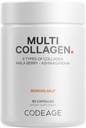 Codeage Multi Collagen Peptider Proteinkapsler, 5 Collagen Typer, Grass- Fed- og hydrolyseret Bovin Collagen Pills Supplement, Ashwagandha, Amla Berry Vitaminer, Collagen Peptider - 90 Kapsler
