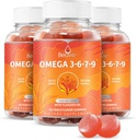 BeLive Organic Omega 3 Gummies - Omega 3 6 9 7 DHA & EPA fra Flaxseed Oil & Sea Buckthorn Fruit Oil, Vegan, for børn og voksne, Full Body, Brain & Eye Support, Sugar Free - Peached 124; 3- Pack