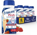 Ensure Plus Strawberry Nutrition Shake | Meal Replacement Shake | Ready To Drink | 16g Protein and 27 Vitamins and Minerals | 8 fl oz - 6 Pack