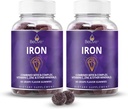 BeLive Iron Gummies - Multivitamin jerntilskud med vitamin C, A, B & Zink, understøtter blod oxygen, Vegan Kosttilskud til kvinder, mænd & børn for vækst og udvikling - Grape Flavor Buddy 124; 2-Pack