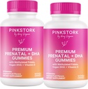 Pink Stork Premium Prenatal Gummy Vitamin med DHA, Folate og D-vitamin - 60 Vegansk Gummies - 2 Pack