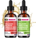 Collagen Mojo Liquid Collagen Peptider med Sea Moss, Burdock Root & Bladerwrack + Liquid Collagen Peptider med Lions Mane Mushroom, Elderberry & L- Theanine