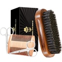 Beard børste til mænd, vildsvin Brittle Black Walnut Wood Beards og Mustache Grooming sæt herunder Pure vildsvin Brittle Beard Brush, Beard Comb, Mustache Saks, og Travel Bag