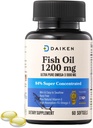 DAIKEN Mini Fish Oil 1200 mg, rTG Omega 3 1000mg, 60 Softgels, High Absorption & Burpless Fish Oil til sund hjerte, hjerne og tørre øjne støtte