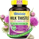 Organic Milk Thistle, 9000 mg Ækvivalent, 30X Koncentreret frø ekstrakt, 80% Silymarin, Lever Support Cleanse Detox, Fed Lever Kosttilskud, Non- GMO, Ingen Gluten & Soy, 90 Veggie Caps, 3 Måned Supply