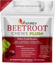 Beetrod Nitroxid Supplement - 1000 mg Beet Powder med L Arginin, L Citrullin, Grape Seed Extract, Niacin, C-vitamin & B12 - Beet Chews - Pakning med 60
