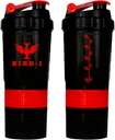 BIRD- Gym Protein Shaker, 3- in-1, 500ml / 16,9 oz, BPA- Free, Metal Mixer. (RED), JT4101