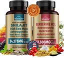 Alt i én Vitality Bundle - Shilajit Pure Himalayan Organic & Berberine HCl Complex - Sea Moss, Ashwagandha, Resveratrol, Alpha Lipoic Acid, Quercetin - Non- GMO, Gluten- fri, Vegan Supplement
