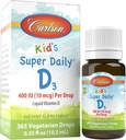 Carlson - Kid's Super Daily D3, Kids Vitamin D Drops, 400 IU (10 mcg) per Drop, Heart Health, Immune Support, Vegetarian, Liquid Vitamin D Drops, Unflavored, 365 Drops