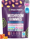 Ashwagandha Gummies og Lions Mane Mushroom Gummies Supplement - Økologisk - Reishi, Cordyceps, Tyrkiet Hale, Maitake, Shitake, Chaga - Immunforsvar, Øger kognitiv ydeevne, Vegan, Lave Carb
