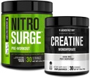 Jacked Factory NITROSURGE Pre Workout Supplement (Arctic White) Creatine Monohydrate Powder 150g (Unflavored) for Muscle Growth, Increased Strength, Enhanced Energy
