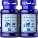 Puritans Pride Premium Ultra Mega Biotin 10,000mcg, Kosttilskud til sundt hår, hud, negle og energi Metabolisme Support, 100 dages forsyning, 50 Rapid Release Softels, 2 Pack
