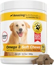 Amazing Omega 3 for hunde - Omega 3 Fish Oil for hunde supplement til Itchy Skin Relief til tør hud og varme skeer og afføring Coat med EPA og DHA fedtsyrer - 90 Salmon Soft Chews