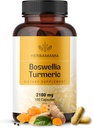 HERBAMAMA Turmeric and Boswellia Extract Capsules - 2100mg Boswellia Serrata & Turmeric Complex with Black Pepper Extract - Vegan, Non-GMO, 95% Curcuminoids Antioxidant Supplement, 100 Caps