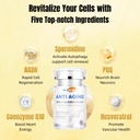 Anti- Aging, Resveratrol, NADH & PQQ, sundt hår, hud og negle, cellulær sundhed, Spermidin, Ubiquinol, GMP, Lavet i USA 60 Kapsler