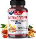 Cayenne Pepper 7 i 1 - - med ingefær, gurkemeje, kanel, sort pepper - fremmer fordøjelsessystemet funktion (150-dages levering (pakke med 1))
