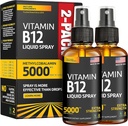 (2 Pack) - Flydende B12 Spray 5000 mcg - Vitamin B12 Sublingual - Vegan B12 Vitamin Spray - Methylcobalamin Vitamin B12 Flydende øger energi & mad - Gluten- Free & Non- GMO