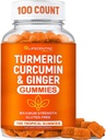 Turmeric Gummies for Adults and Kids | Max Strength Turmeric and Ginger Supplement | Vegan Organic Natural Turmeric Curcumin Gummies for Overall Health | Best Curcumin Supplement with Ginger