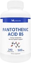 ML Naturals Pantothenic Acid B5 240 Vegetable Capsules. Energy Metabolism, Nervous System Support, NSF-Certified & cGMP-Compliant