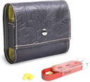 Pilleorganizer, LIZIMANDU Weekly Travel Pill Case Box Medication Reminder Daily AM PM, Day Night 7 Compartments, for 4 gange om dagen, 7 dage en Week- Inkluderer læder PU Carrying Case (1-Carved Black)