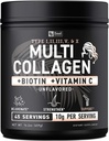 Premium Multi Collagen Peptider Protein Powder (1, 2, 3, 5 & 10) med C-vitamin, biotin, hyaluronsyre, til hårhud og negle - Marine, Bovine, Chicken & Eggshell (Unflavored, 45 Servere)