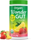 Orgain Organic Wonder Gut Fiber Supplement Pulver, 5 i 1 Blend med 1 Millioner Probiotika, Grønne, C-vitamin, Adaptogens til Gut Sundhed og Immunitet Support, Non- GMO, Jordbær Lemonade, 7.05 oz