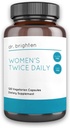 Dr. Brighten Women 's To gange daglig - Premium Women' s Multivitamin, Full- Spectrum med ingen jern, unikke næringsstoffer, Højere B-vitaminer - 120 kapsler