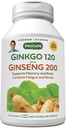 ANDREW LESSMAN Ginkgo 120 Plus Ginseng 200mg - 30 kapsler - Standardized Extract Blend til støtte hjerne, hukommelse og kognitiv funktion. Adaptogen, Combat Stress og Træthed. Ingen tilsætningsstoffer