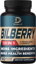 10in1 Bilberry Extract for Eyes Supplement til 3 Måneder - Tilsvarende 9260mg med Grape Seed, Gulerod, Elderberry, Eyebright, Quercetin & flere urter - Non- GMO, Gluten Free - 90 Vegan Kapsler